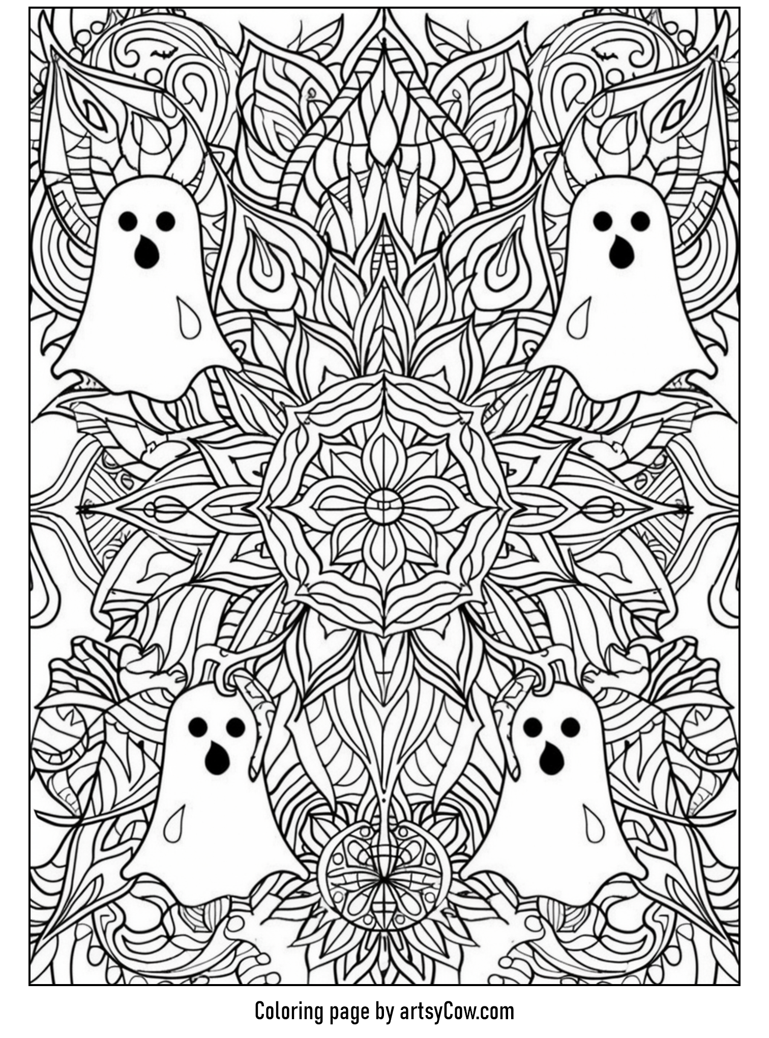 halloween ghost mandala, Ghostly Whispers Among Floral Spirals